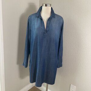 Cloth&Stone Womens Large Tencel Lyocell Denim Tunic Shirt Dress Roll Tab Sleeve